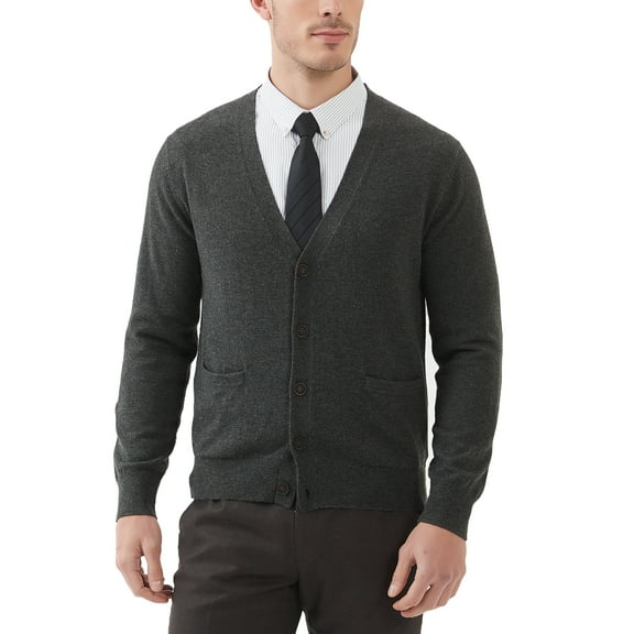 Kallspin Men’s Cardigan Sweater Wool Blend V Neck Buttons Cardigan with Pockets(Charcoal,3X-Large)