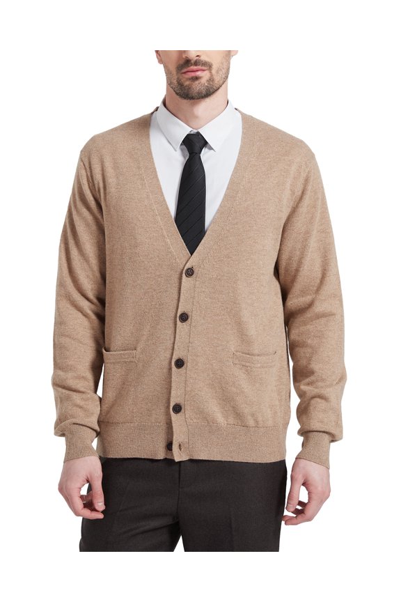 Men’s Cardigan Sweater Wool Blend V Neck Buttons Cardigan with Pockets(Coffee,2X-Large)