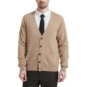 Kallspin Men’s Cardigan Sweater Wool Blend V Neck Buttons Cardigan with Pockets(Coffee,3X-Large)