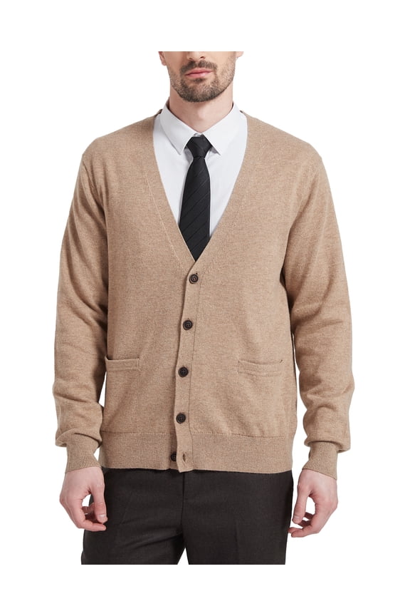 Men’s Cardigan Sweater Wool Blend V Neck Buttons Cardigan with Pockets(Coffee,3X-Large)