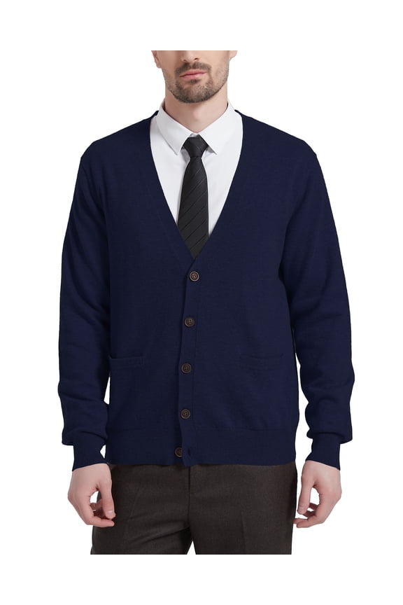 Men's Cardigan Sweater Wool Blend V Neck Buttons Cardigan with Pockets(Navy Blue, 3X-Large,Tall)