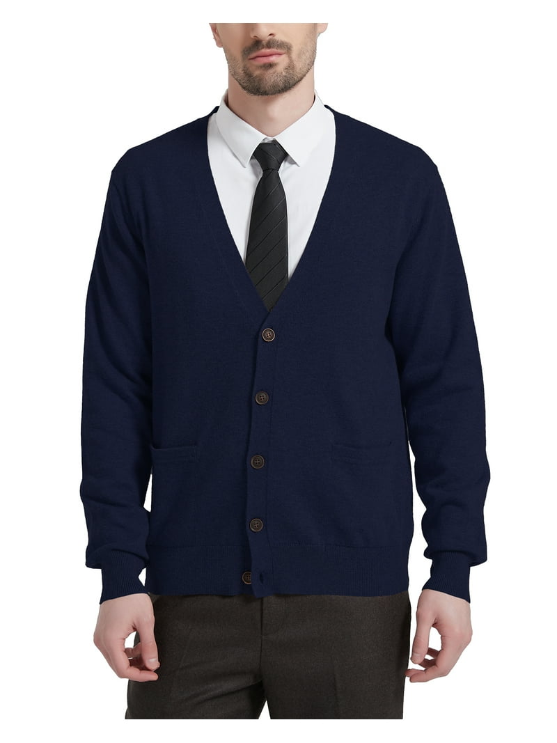 Kallspin Men's Wool Blend V Neck Cardigan, Lightweight, Warm, Soft