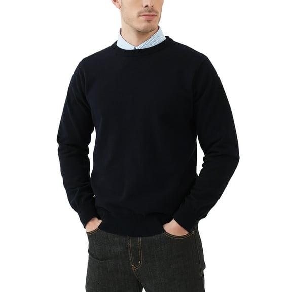 Kallspin Men's Cotton Crew Neck Sweater Regular Fit Long Sleeve Pullover Casual Cozy Stylish Sweater((Black,Large)