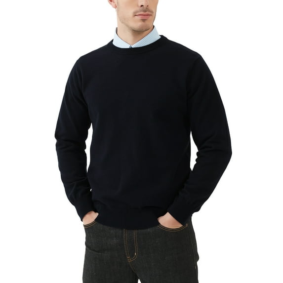 Kallspin Men's Cotton Crew Neck Sweater Regular Fit Long Sleeve Pullover Casual Cozy Stylish Sweater(Black,Small)
