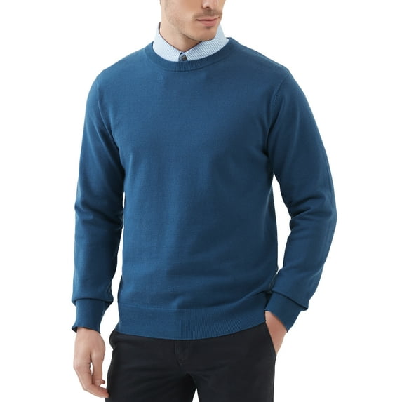 Kallspin Men's Cotton Crew Neck Sweater Regular Fit Long Sleeve Pullover Casual Cozy Stylish Sweater((Blue,Medium)