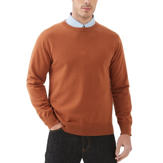 Kallspin Men's Cotton Crew Neck Sweater Regular Fit Long Sleeve Pullover Casual Cozy Stylish Sweater((Caramel,2X-Large)