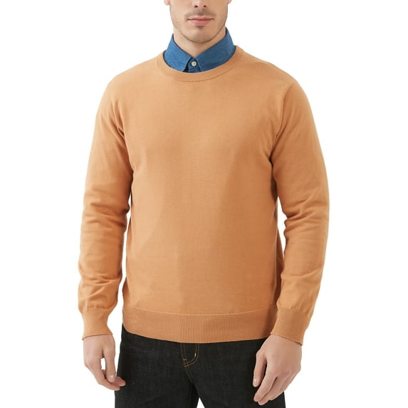 Kallspin Men's Cotton Crew Neck Sweater Regular Fit Long Sleeve Pullover Casual Cozy Stylish Sweater((Khaki,Large)
