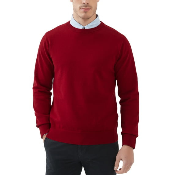 Kallspin Men's Cotton Crew Neck Sweater Regular Fit Long Sleeve Pullover Casual Cozy Stylish Sweater((Red,Large)