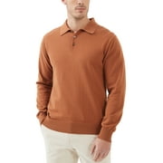 KALLSPIN Men's Cotton Knit Polo Sweater Business Casual Long Sleeve Pullover Sweater(Caramel,3X-Large)