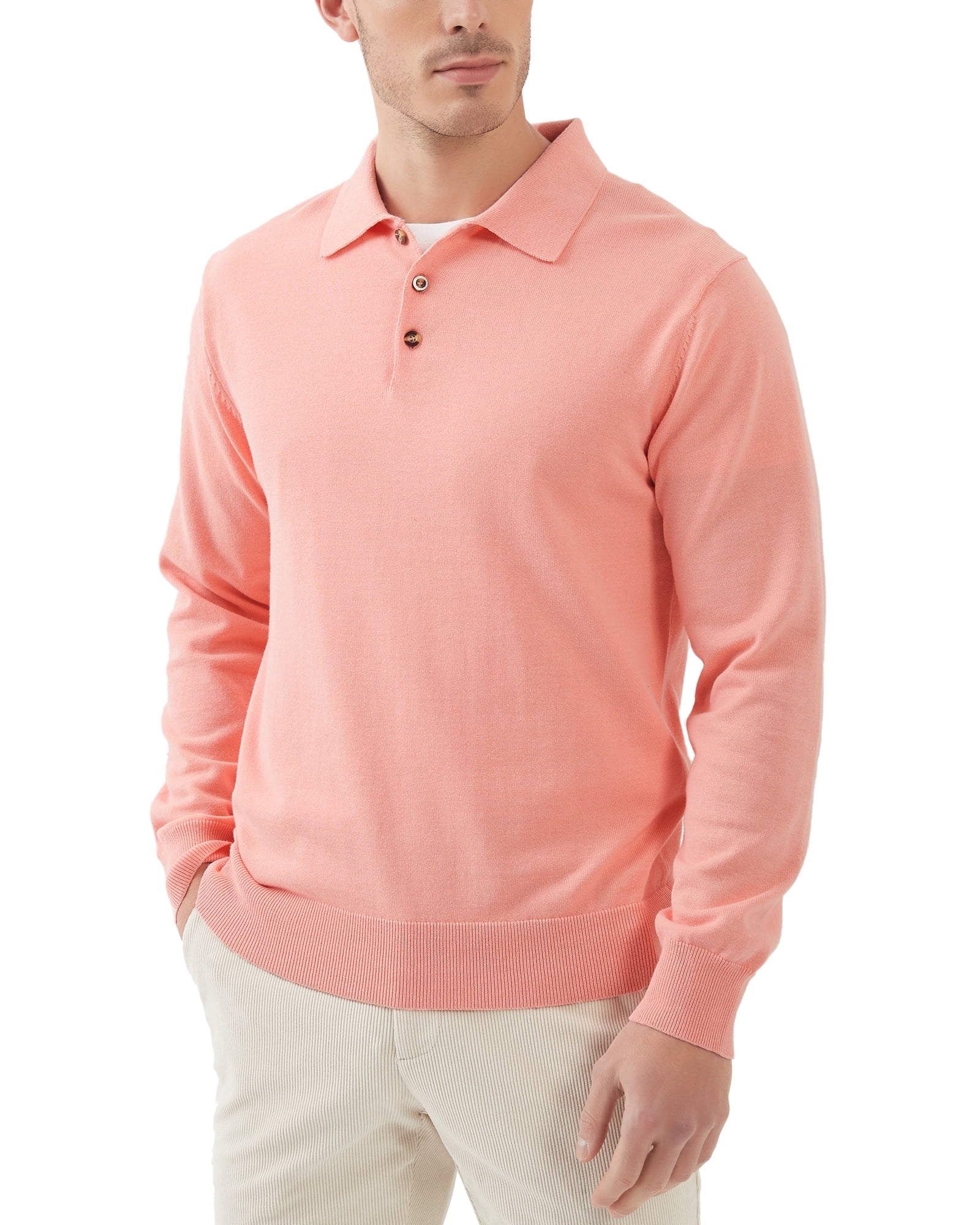 Kallspin Men's Cotton Knit Polo Sweater Business Casual Long