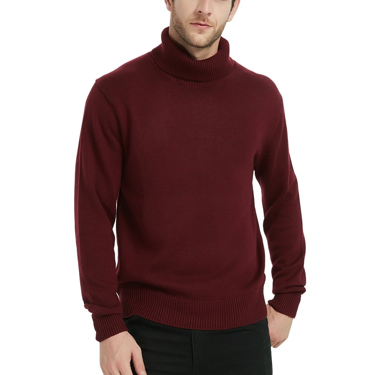 Kallspin Men’s Merino Wool Blend Turtle Neck Midweight Pullover  Sweaters(Burgundy Red,2X-Large)