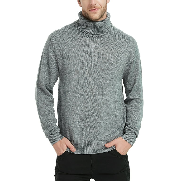 Kallspin Men’s Merino Wool Blend Turtle Neck Midweight Pullover  Sweaters(Light Gray,Small)