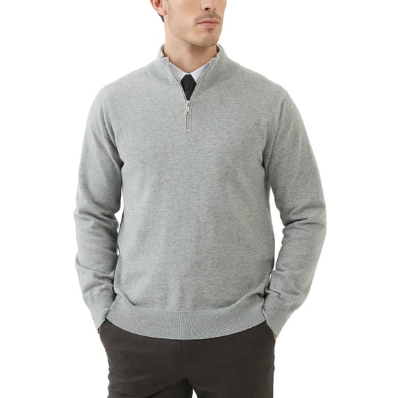 Kallspin Men's Quarter-Zip Sweater Cotton Mock Neck Knit Long Sleeve Pullover Sweater(Light Gray,2X-Large)