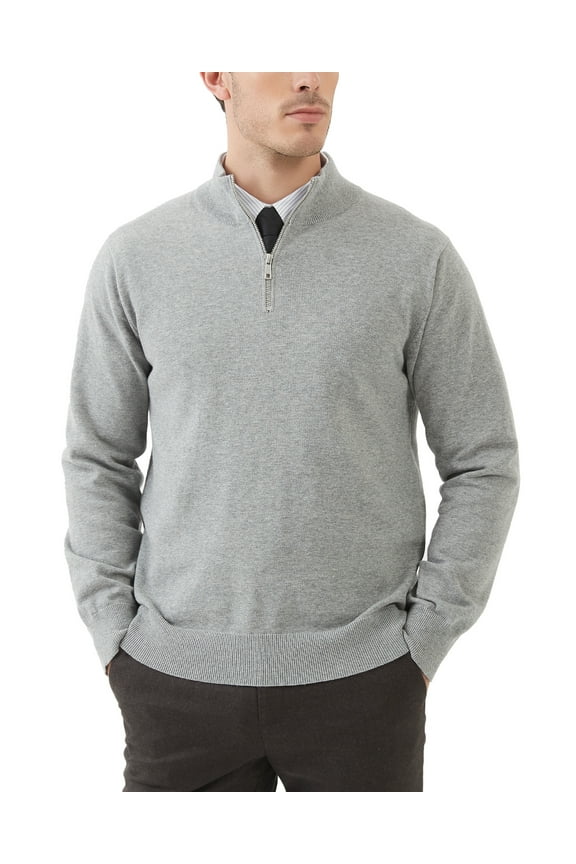 Men's Quarter-Zip Sweater Cotton Mock Neck Knit Long Sleeve Pullover Sweater(Light Gray,3X-Large)
