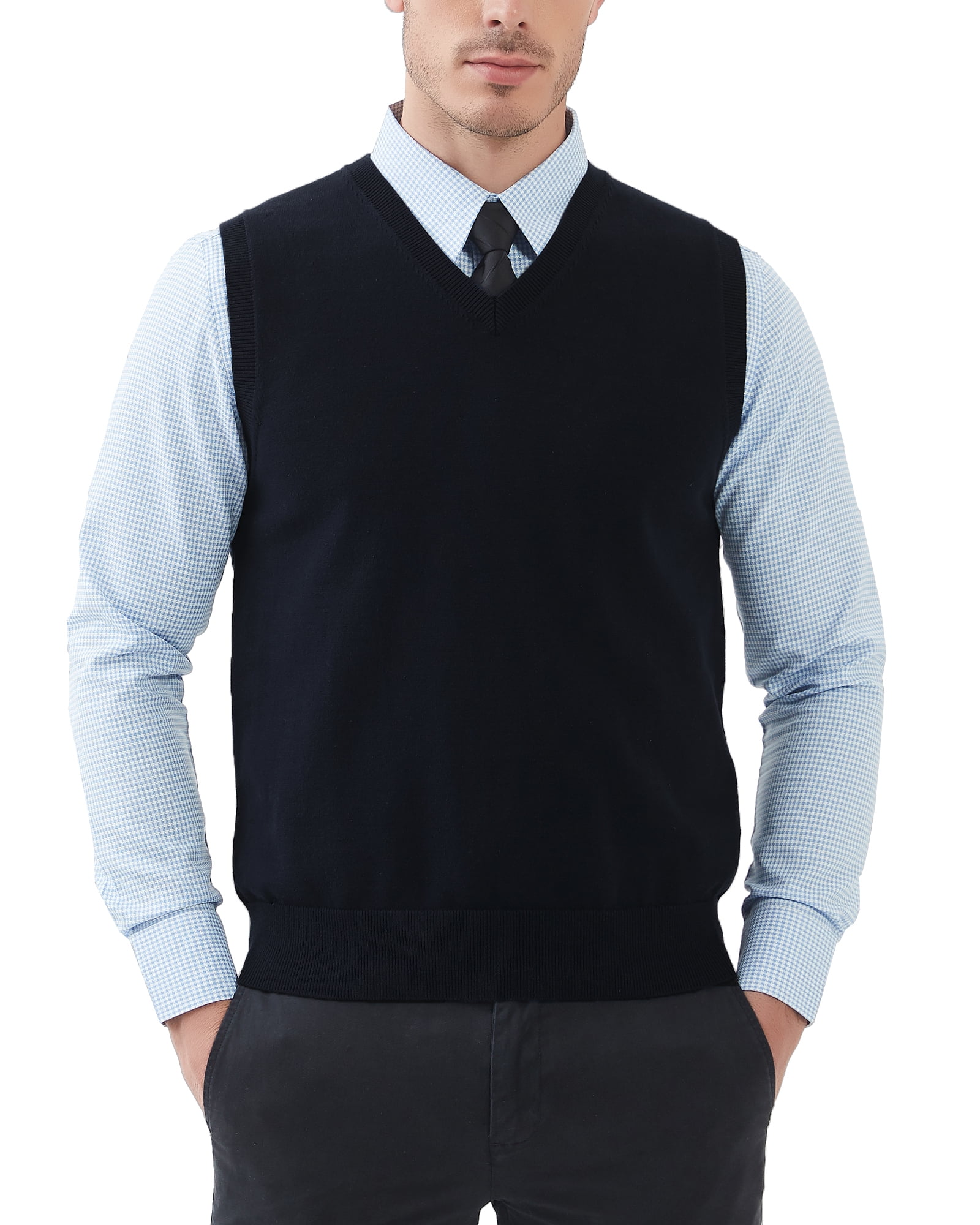 Kallspin Men's Sweater Vest Cotton V Neck Relaxed Fit Knit Sleeveless ...