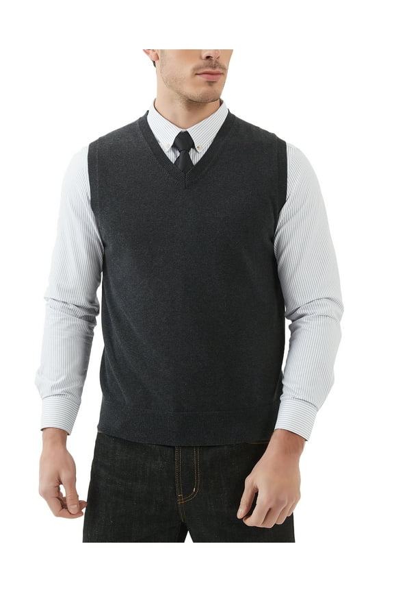 Men's Sweater Vest Cotton V Neck Relaxed Fit Knit Sleeveless Pullover Sweater(Charcoal,Small)