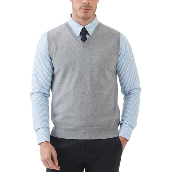 Kallspin Men's Sweater Vest Cotton V Neck Relaxed Fit Knit Sleeveless Pullover Sweater(Light Gray,3X-Large)