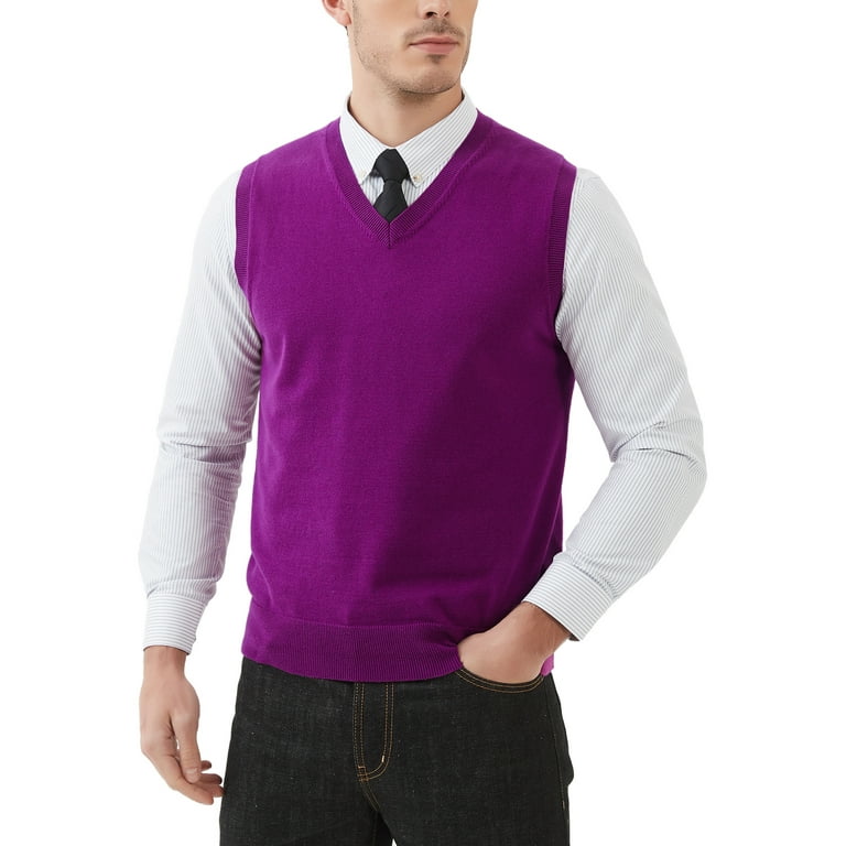 Kallspin Men s Sweater Vest Cotton V Neck Relaxed Fit Knit Sleeveless Pullover Sweater Purple X Large Walmart
