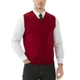 thumbnail image 1 of Kallspin Men's Sweater Vest Cotton V Neck Relaxed Fit Knit Sleeveless Pullover Sweater(Red,3X-Large), 1 of 9