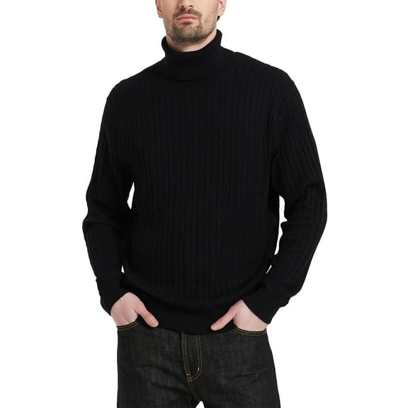 Kallspin Men's Turtleneck Sweaters Wool Blend High Neck Pullover Sweaters(Black,Large,Tall)
