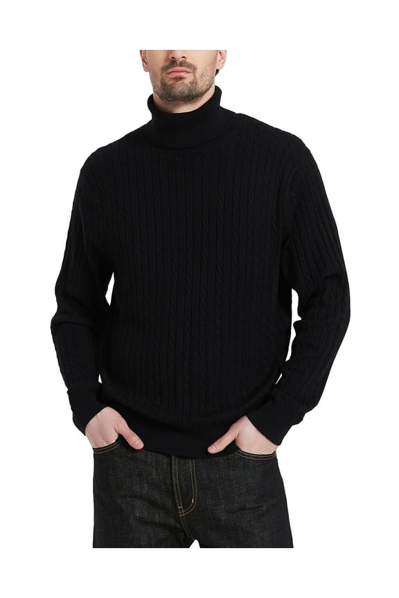 Men's Turtleneck Sweaters Wool Blend High Neck Pullover Sweaters(Black,Large,Tall)