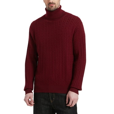 Kallspin Men's Turtleneck Sweaters Wool Blend High Neck Pullover Sweaters(Burgundy Red,2X-Large)