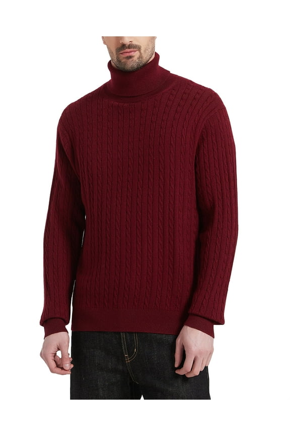 Men's Turtleneck Sweaters Wool Blend High Neck Pullover Sweaters(Burgundy Red,2X-Large)