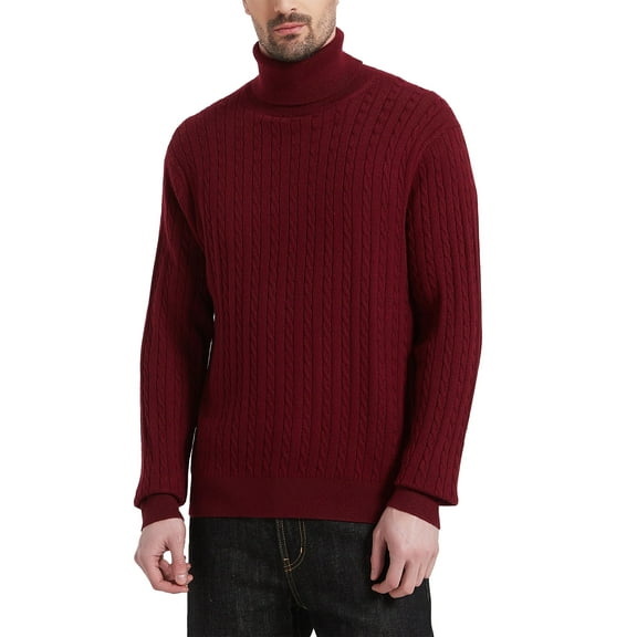 Kallspin Men's Turtleneck Sweaters Wool Blend High Neck Pullover Sweaters(Burgundy Red,Large,Tall)