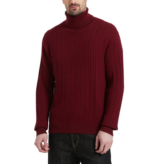 Kallspin Men's Turtleneck Sweaters Wool Blend High Neck Pullover Sweaters(Burgundy Red,X-Large)