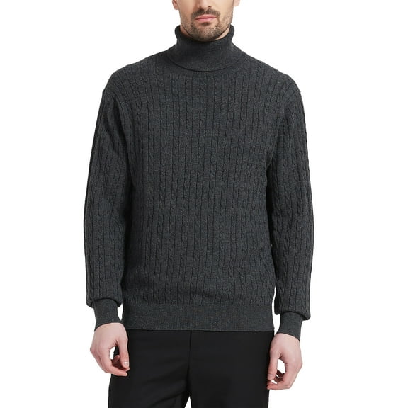Kallspin Men's Turtleneck Sweaters Wool Blend High Neck Pullover Sweaters(Charcoal,X-Large)