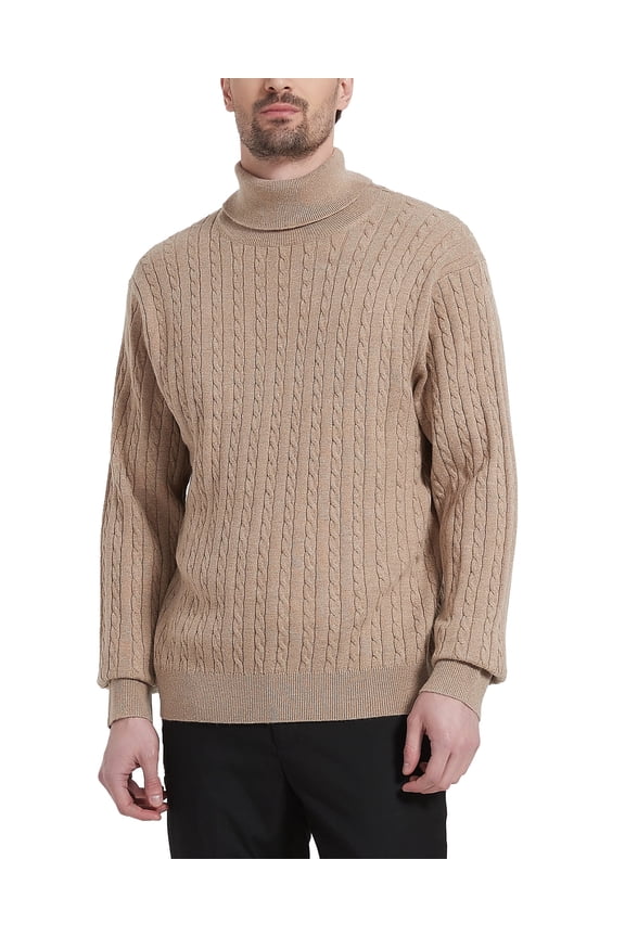 Men's Turtleneck Sweaters Wool Blend High Neck Pullover Sweaters(Coffee,Large)