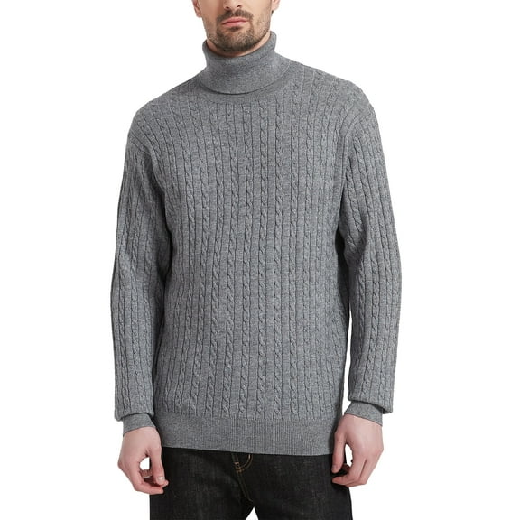 Kallspin Men's Turtleneck Sweaters Wool Blend High Neck Pullover Sweaters(Light Gray,Large)