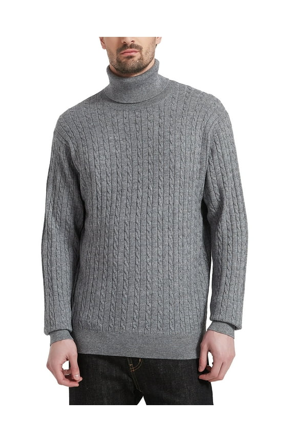 Men's Turtleneck Sweaters Wool Blend High Neck Pullover Sweaters(Light Gray,Large)