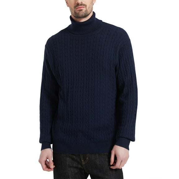 Kallspin Men's Turtleneck Sweaters Wool Blend High Neck Pullover Sweaters(Navy Blue,Small)