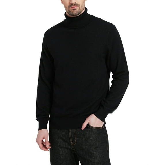 Kallspin Men's Turtleneck Sweaters Wool Blend Lightweight Pullover Sweaters(Black,2X-Large)