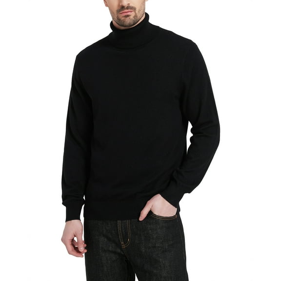 Kallspin Men's Turtleneck Sweaters Wool Blend Lightweight Pullover Sweaters(Black,2X-Large)
