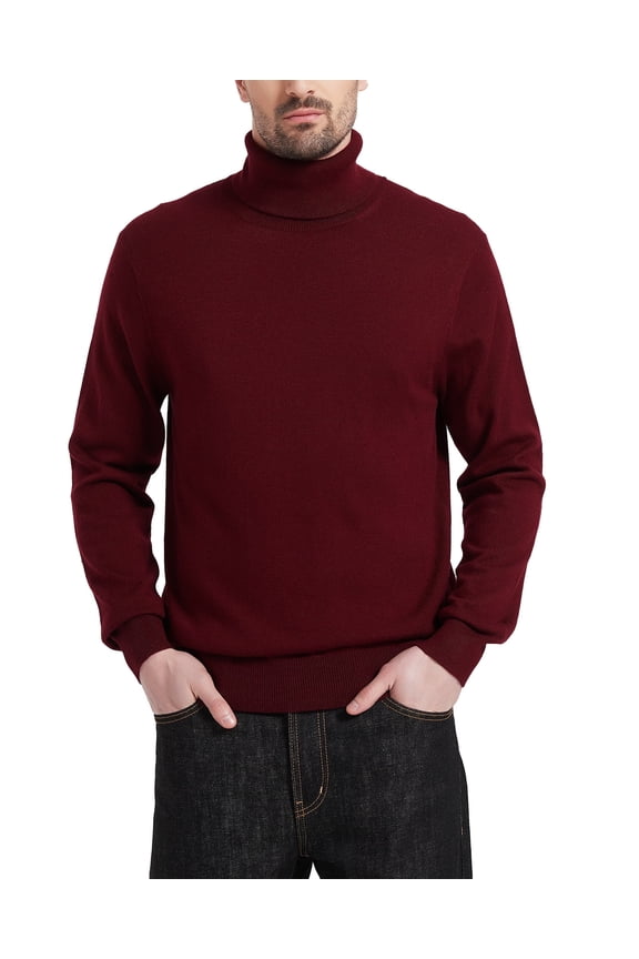 Men's Turtleneck Sweaters Wool Blend Lightweight Pullover Sweaters(Burgundy Red,3X-Large)