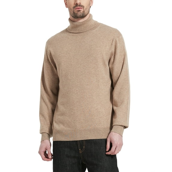 Kallspin Men's Turtleneck Sweaters Wool Blend Lightweight Pullover Sweaters(Coffee,Medium)
