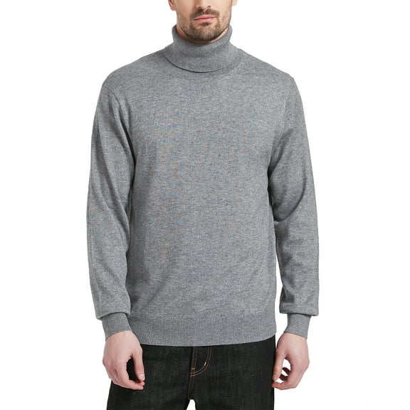 Kallspin Men's Turtleneck Sweaters Wool Blend Lightweight Pullover Sweaters(Light Gray,2X-Large)