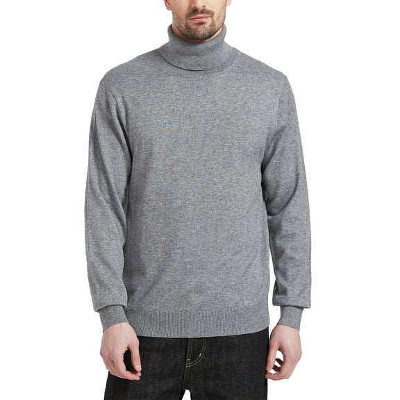 Kallspin Men's Turtleneck Sweaters Wool Blend Lightweight Pullover Sweaters(Light Gray,Medium)