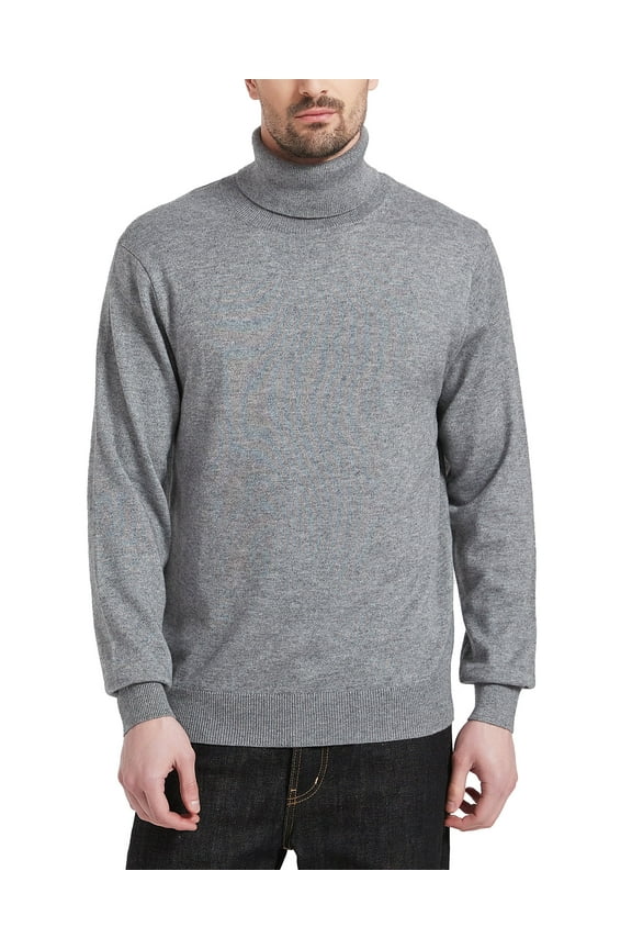 Men's Turtleneck Sweaters Wool Blend Lightweight Pullover Sweaters(Light Gray,Medium)