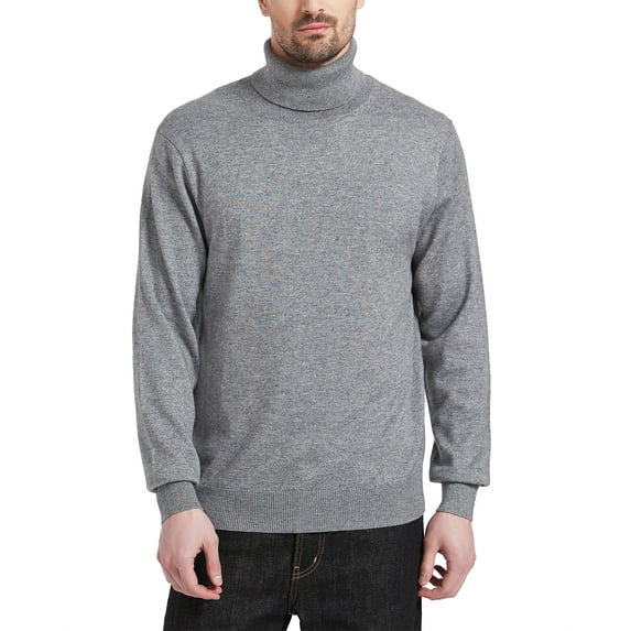 Kallspin Men's Turtleneck Sweaters Wool Blend Lightweight Pullover Sweaters(Light Gray,Medium)