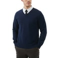 thumbnail image 1 of Kallspin Men's V Neck Sweater Cotton Relaxed Fit Long Sleeve Knit Lightweight Pullover(Navy Blue,3X-Large), 1 of 9