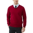 thumbnail image 1 of Kallspin Men's V Neck Sweater Cotton Relaxed Fit Long Sleeve Knit Lightweight Pullover(Red,2X-Large), 1 of 9