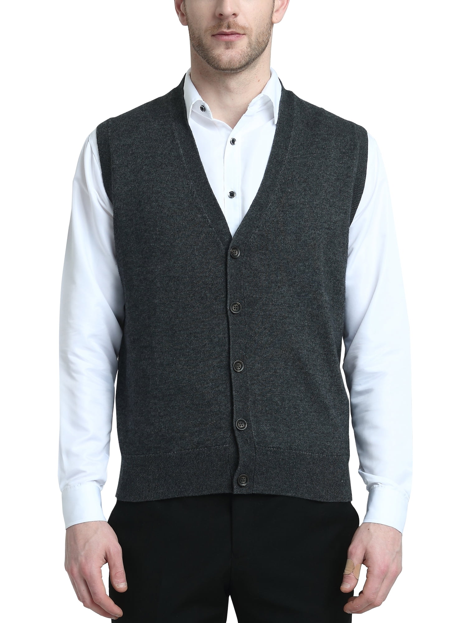 Kallspin Men's Vest Sweater Cashmere Wool Blended V Neck Sleeveless ...