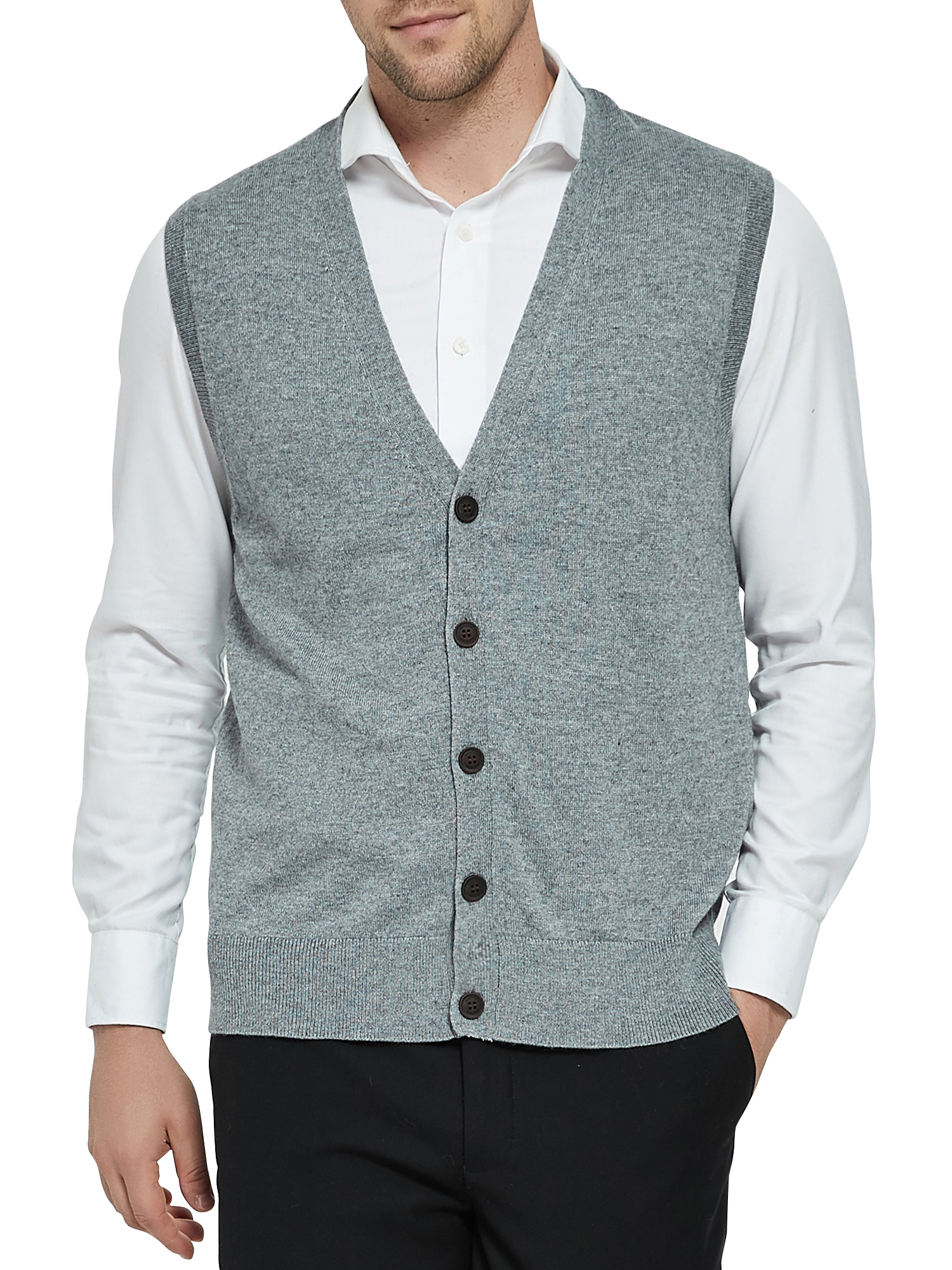 Kallspin Men's Vest Sweater Cashmere Wool Blended V Neck Sleeveless