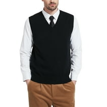 Kallspin Men's Vest Sweater Wool Blend Lightweight V Neck Sleeveless Pullover(Black,X-Large)
