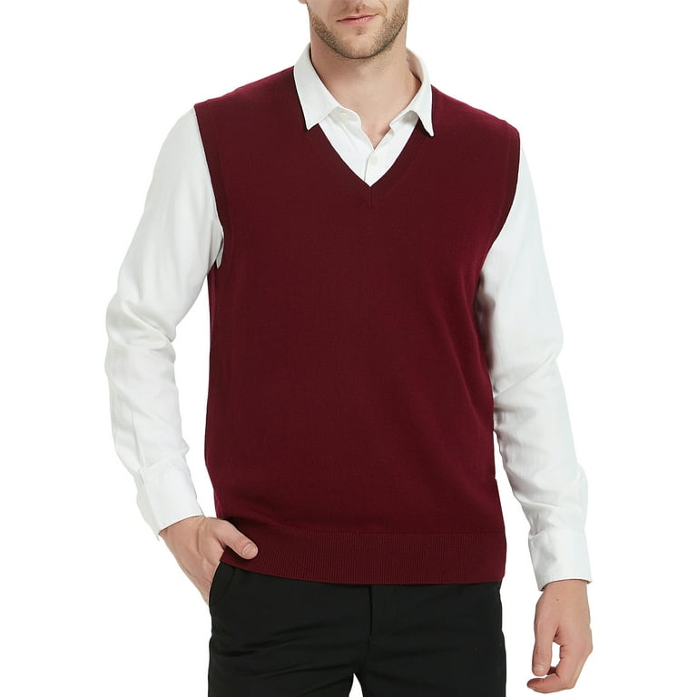 Kallspin Men's Vest Sweater Wool Blend Lightweight V Neck Sleeveless  Pullover(Burgundy Red,Small) - Walmart.com