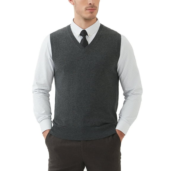Kallspin Men's Vest Sweater Wool Blend Lightweight V Neck Sleeveless Pullover(Charcoal,2X-Large,Tall)