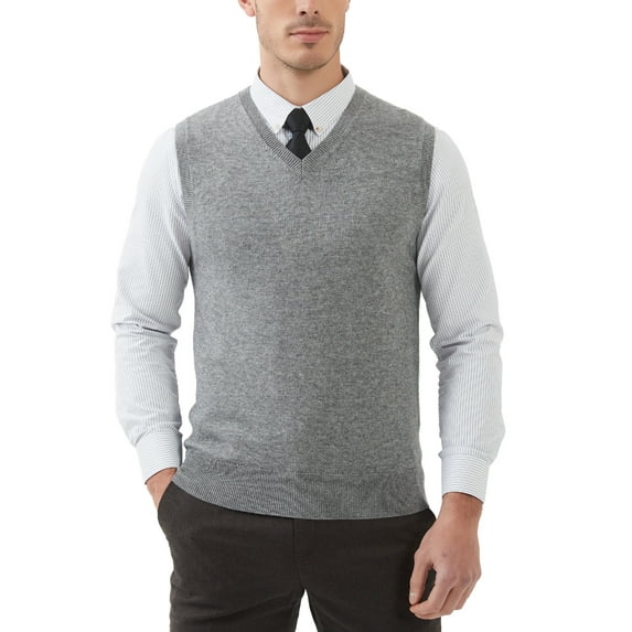 Kallspin Men's Vest Sweater Wool Blend Lightweight V Neck Sleeveless Pullover(Light Gray,4X-Large)